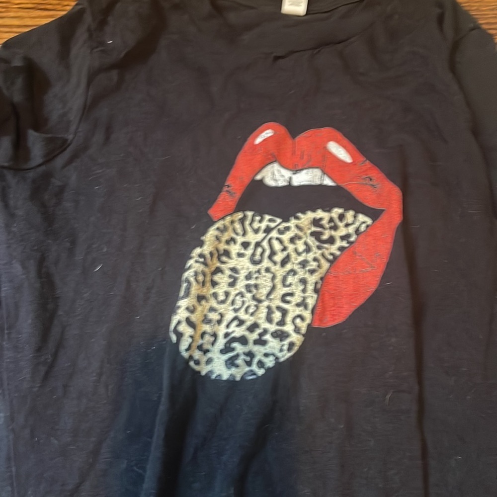 Two black shirts with lips/tongue. Used. - Picture 3 of 8